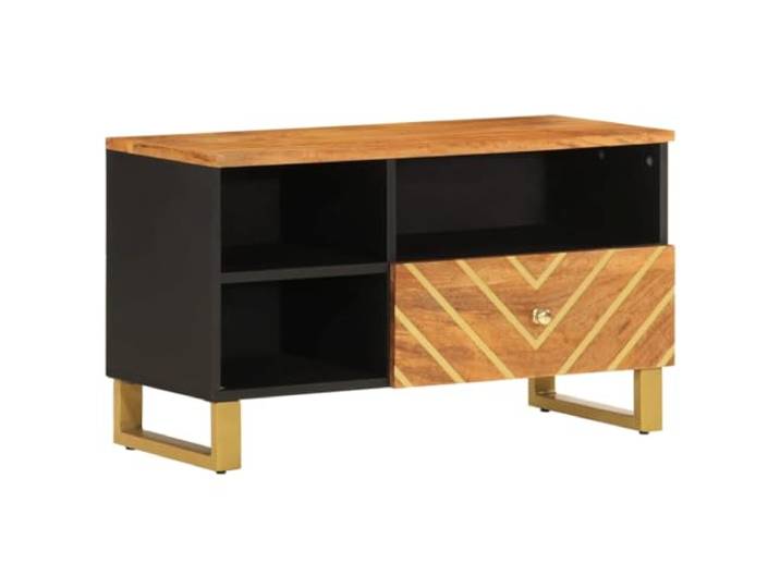 LKJephalotrope TV-Lowboard Massivholz Mango TV-Schrank 80x33,5x46 cm Kompakter Fernsehschrank aus Mangoholz und Eisen für Wohnzimmer und Flur. Bietet praktischen Stauraum für Medien.