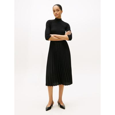 Midikleid TOMMY HILFIGER "SLIM 5X2 RIB MIX MIDI DRS", Damen, Gr. S (36/38), N-Gr, Langarm, Web, schwarz, Web, Obermaterial: 95% Viskose, 5% Elasthan, unifarben, figurbetont wadenlang, Kleider Midikleid, Kunstfaser, slim fit, figurbetont, in...