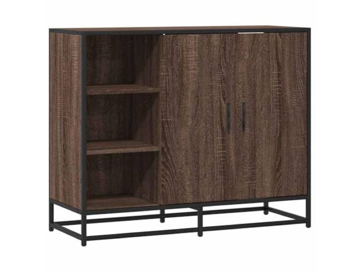 HEFZGDB Stabiler Beistellschrank mit Zwei Türen als Aufbewahrungsschrank für Essgeschirr und Haushalt – Modernes Sideboard im zeitlosen Look aus Holzwerkstoff mit Metallgestell in Braun