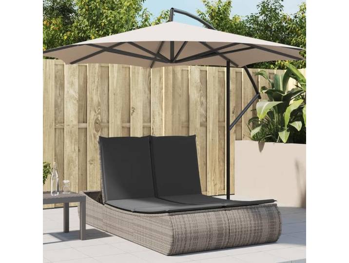 Chaise longue double avec coussins gris résine tressée transat lit de jour d'extérieur lit de jour de jardin lit 368092