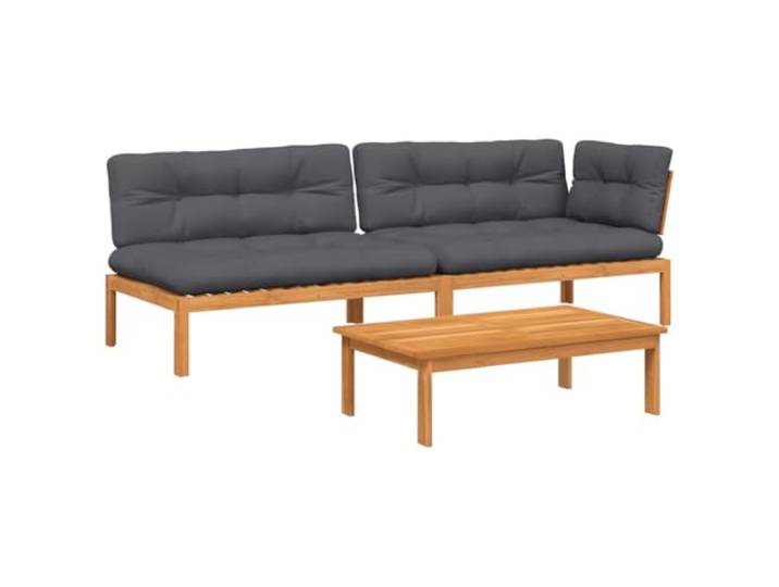 3tlg. Urlaubsset aus Akazienholz mit Kissen, Tisch und Sofa Akazie Massivholz, modulare Bauweise, pflegeleichte Tischplatte, dicke Kissen, stabil, 110 kg pro Sitzfläche