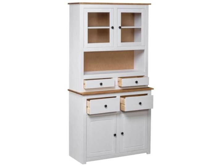KLGBNCVE Highboard Weiß 93x40,5x180 cm Kiefernholz Panama Massives Kiefernholz, rustikales Design, Stauraum für Bücher, variable Holzmaserung, einfache Montage