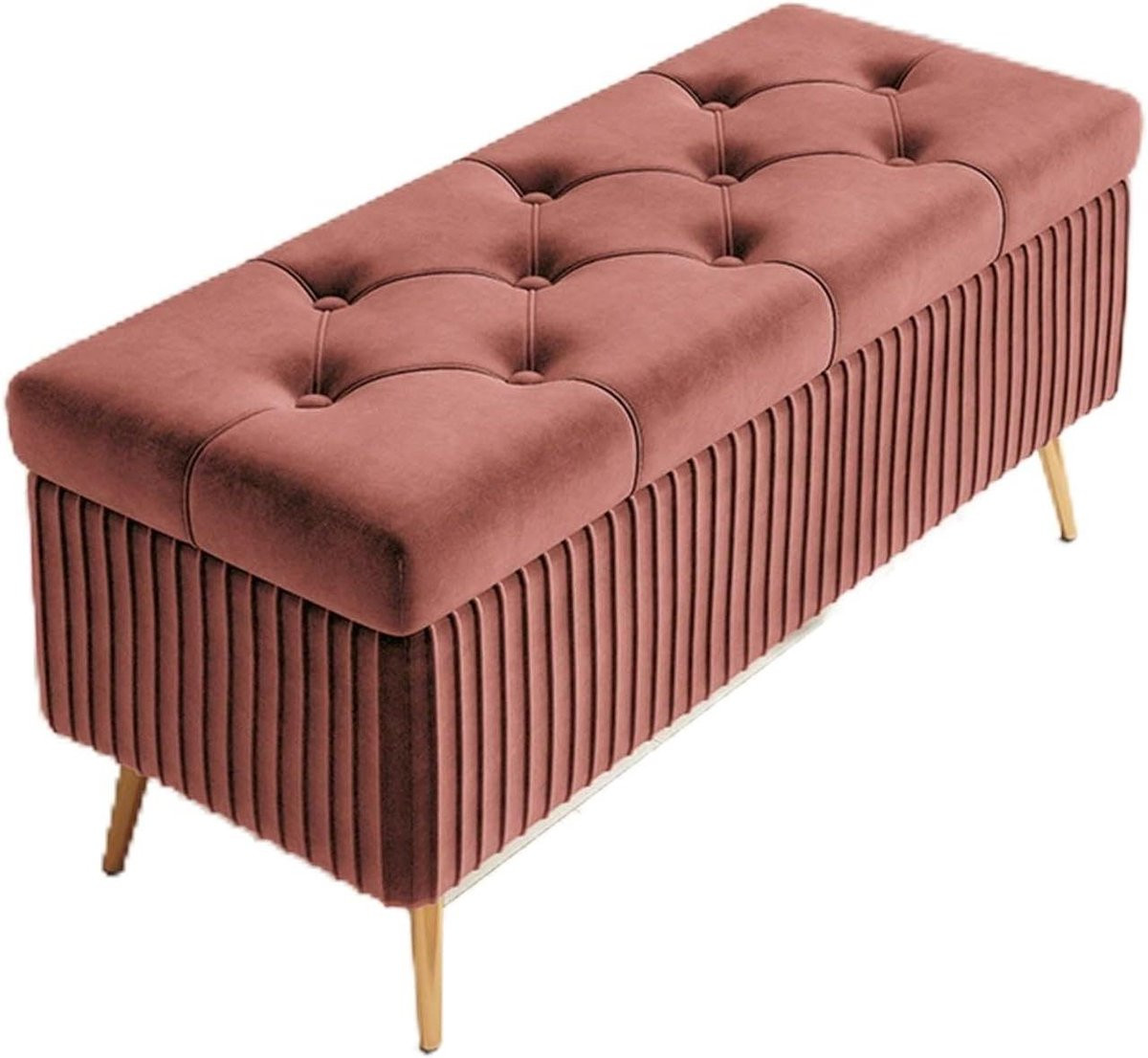 Opbergbank met Poef en Geknoopt Design in Velvet - Cameo Bruin