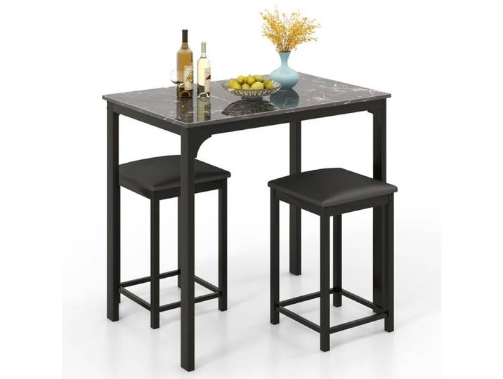 GIANTEX Ensemble Table et 2 Chaises de Salle à Manger 3 Pièces Pieds en Métal pour Salon Cuisine Noir