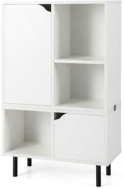 Costway Stackable Bookcase with Adjustable Shelf and Cubes-White