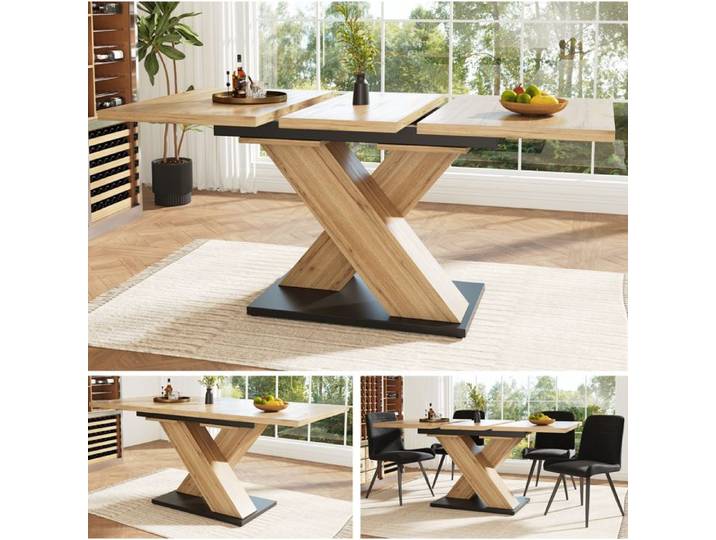 Table à manger extensible - SENVIRO - motif boisé pieds croisés 119 à 158 5x80x75cm bois naturel
