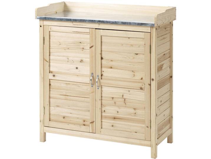 Redom Gartenschrank 83/40/92 cm mit Arbeitsplatte, 2 Innenfächern und Doppeltür, Natur, Naturfarben, Holz, 40x92x83 cm, Gartenzubehör, Geräteschränke