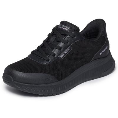 Sneaker SKECHERS "BOBS SQUAD 4-ESSENTIAL LOOK", Damen, Gr. 36, schwarz (schwarz uni), Lederimitat, unifarben, Schuhe Sneaker, Slipper mit Slip-ins und waterproof Ausstattung