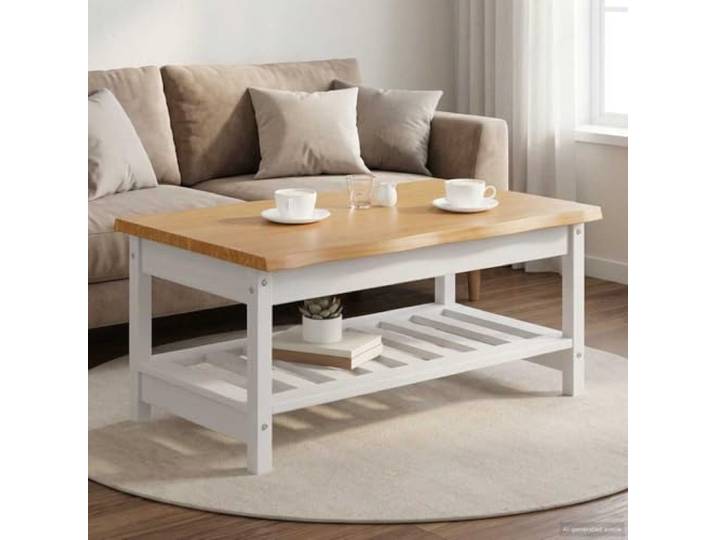 TEKGHUT Couchtisch EKAI Weiß 100 x 60 x 45,5 cm Massives Kiefernholz Massives Kiefernholz, Live-Edge-Design, lackierte Oberfläche, kompakte Größe, einfache Pflege
