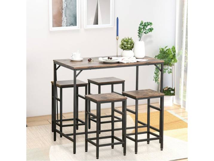Table haute VUENOR 100x60x88 cm marron – 4 tabourets style industriel