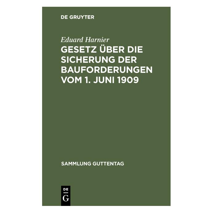 De Gruyter Harnier:Gesetz über die Sicherung der B (Deutsch, Hardcover, Eduard Harnier) (67772586)