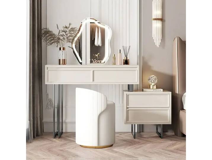 Vanité De maquillage nordique De luxe en bois massif, meubles De maison, coiffeuses en laque, Style crème, articles ménagers