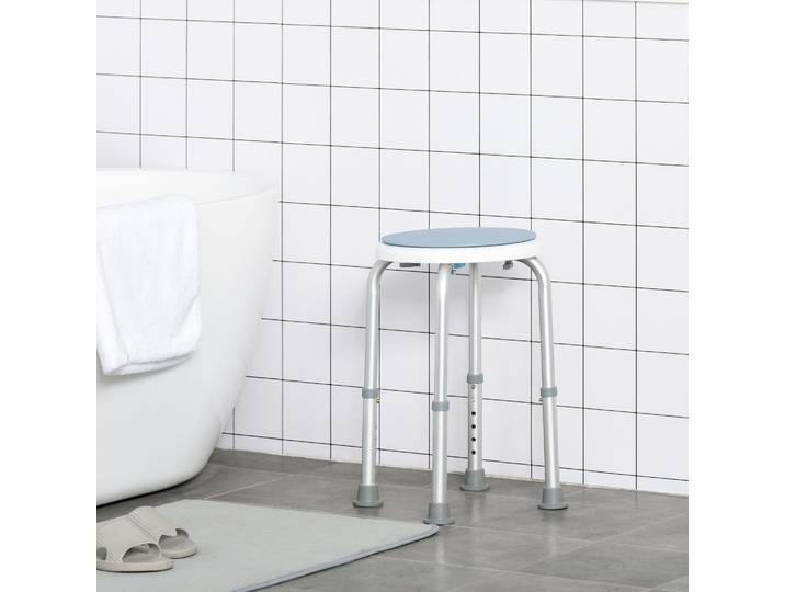 HOMCOM Tabouret Douche Pivotant 360° Hauteur Réglable Aluminium