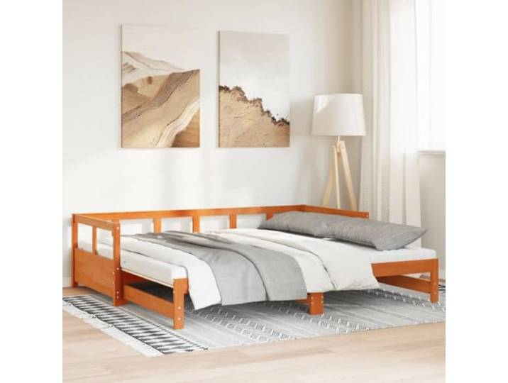 RJPLMFV Tagesbett, ausziehbar, 90 x 190 cm, massives Kiefernholz 2-in-1-Bettsofa, 2 Schaumstoffmatratzen, Lattenrost, robuste Füße
