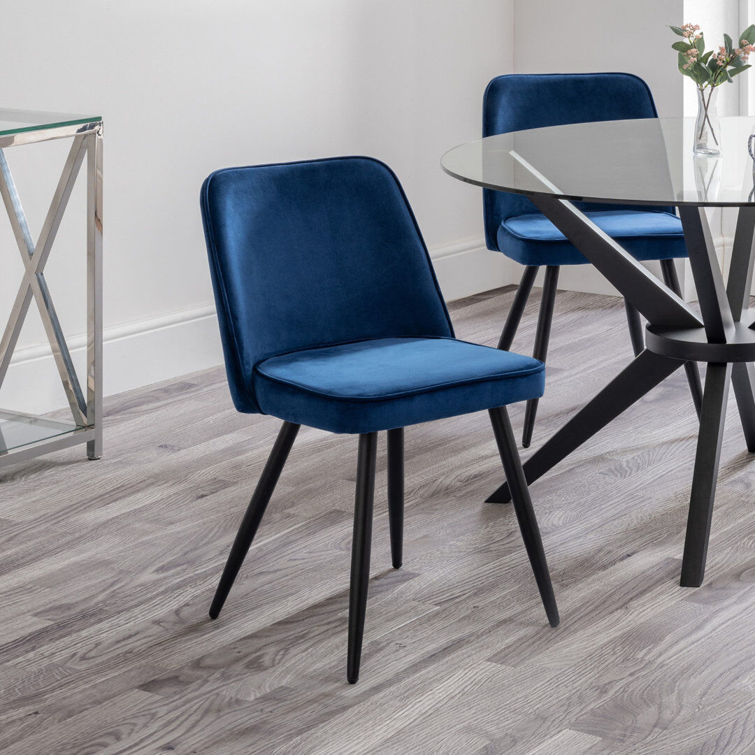 Ebern Designs Iisakki 48 cm H Velvet Side Chair Blue 80cm H X 45cm W X 57cm D