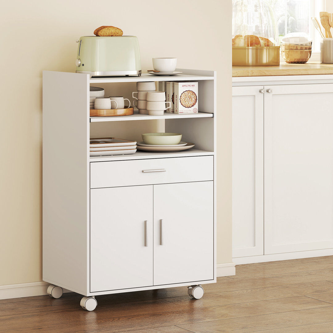 Brayden Studio HOMCOM Kitchen Trolley with Wheels, Modern Mobile Microwave Stand, White White 92cm H X 59cm W X 40cm D