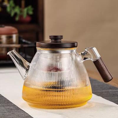 Uplift Essentials Stripe High Borosilicate Glass Teapot Walnut Handle clear
