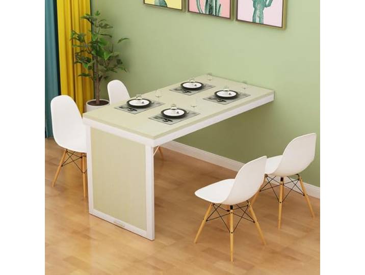 CYQQRDZSW Wandklapptisch, Platzsparender Wandtisch 50 kg Tragfähigkeit Klapp‑Arbeitsstation Verstärkte Spanplatte, Stabiler Stahlrahmen, Kleine Wohnung Küche(Beige,80x50cm/31.5x19.7in)