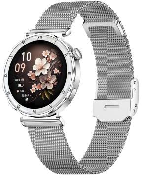 Everyday Crate QS22 AMOLED Smart Watch For Women Bluetooth Fitness Tracker With Heart Rate Monitor Silver Steel Strap silver Case Steel Strap
