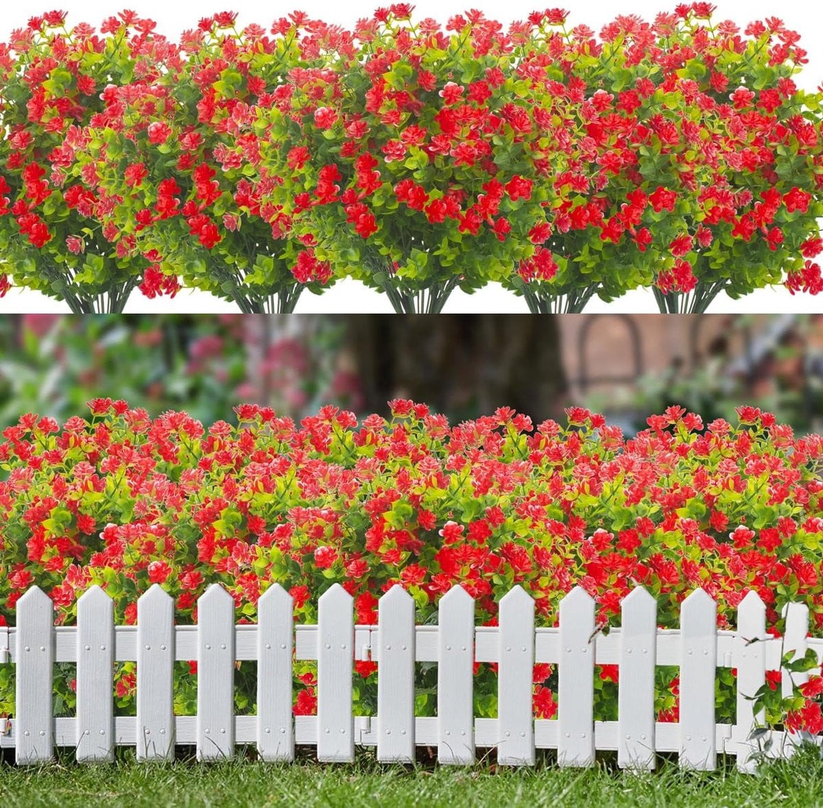 Set van 20 rode UV-bestendige kunstbloemen voor buiten decoratie