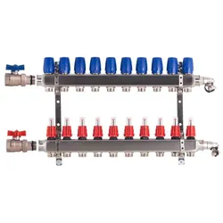 Heizkreisverteiler BASIC für Fußbodenheizung 10 Heizkreise mit Kugelhahn-Set