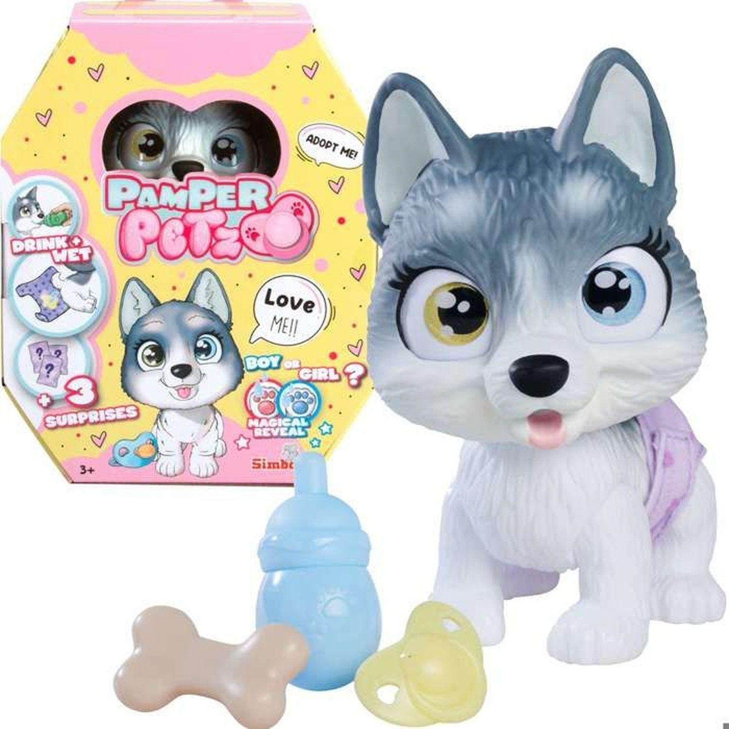 Smoby Pamper Petz Husky knuffel met 4 accessoires en adoptiecertificaat