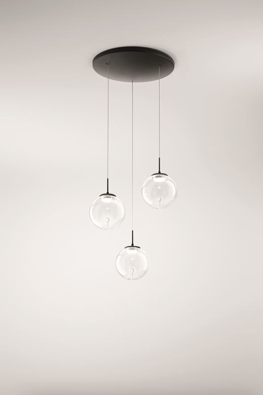 Fabas Luce LED-Pendelleuchte Ariel Schwarz transparent Tropfen 3770-47-372 8019282546436