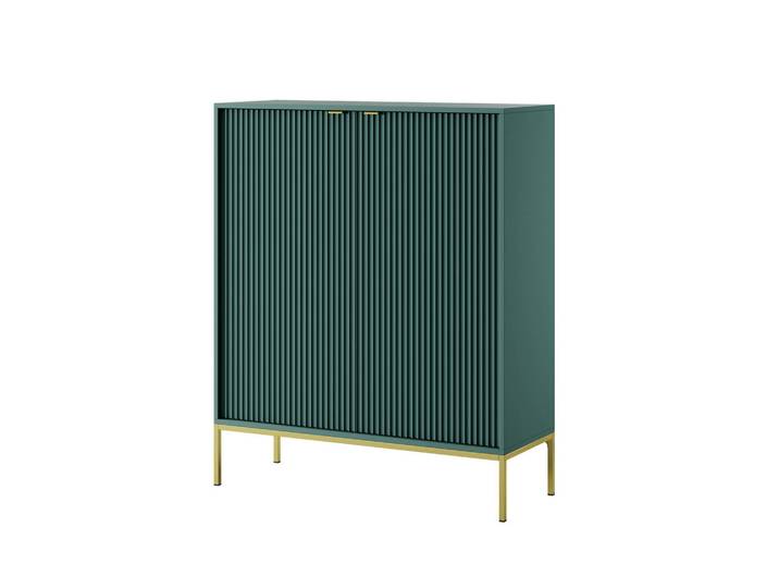 Ravio Grüne Moderne Geriffelte Hochkommode Kioto Kw2D (Gold Gestell, Soft-Close Türen), Grün, Goldfarben, Metall, 6 Fächer, Rechteckig, 104x125x39 cm, Kleinmöbel, Kommoden, Highboards