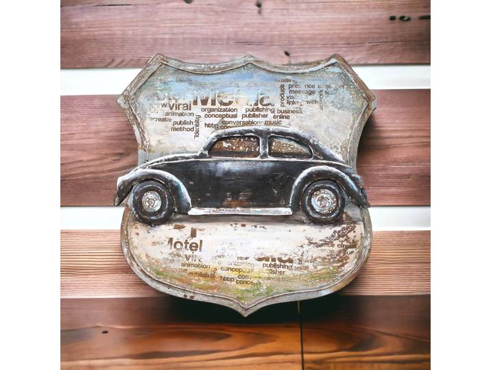 Tableau Relief Voiture Cox Noir Vintage en Métal