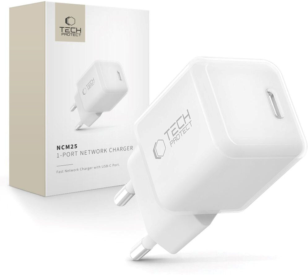 Tech-Protect Vægoplader m. 25W - 1 x USB-C (PD) - Hvid