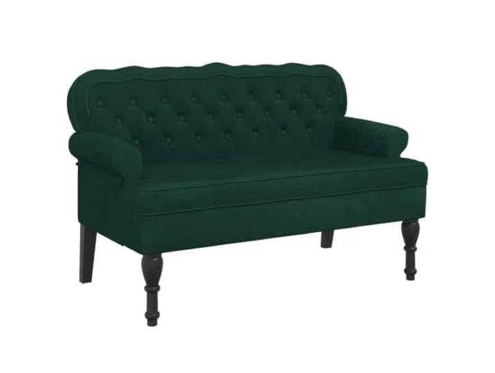 XHNIFBN Samt Sitzbank mit Rückenlehne Dunkelgrün 119,5x64,5x75 cm Eleganter Samt-Polsterstuhl für Wohnzimmer und Schlafzimmer mit stabilen Kautschukholz-Beinen und Wellendesign.