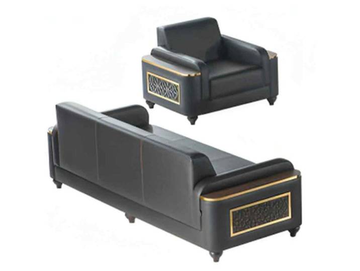 JVmoebel Polstergarnitur Schwarzes Sofa mit Sessel im einfarbigen Stil für Arbeitsbereiche, (Wohnzimmer-Set 2tlg (3-Sitzer + Sessel), Made in Europa