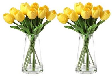 Garvee Artificial Tulips 2 vases, 20 flowers Real Touch Faux Tulip Stems - for Home Decor, Vase Arrangements