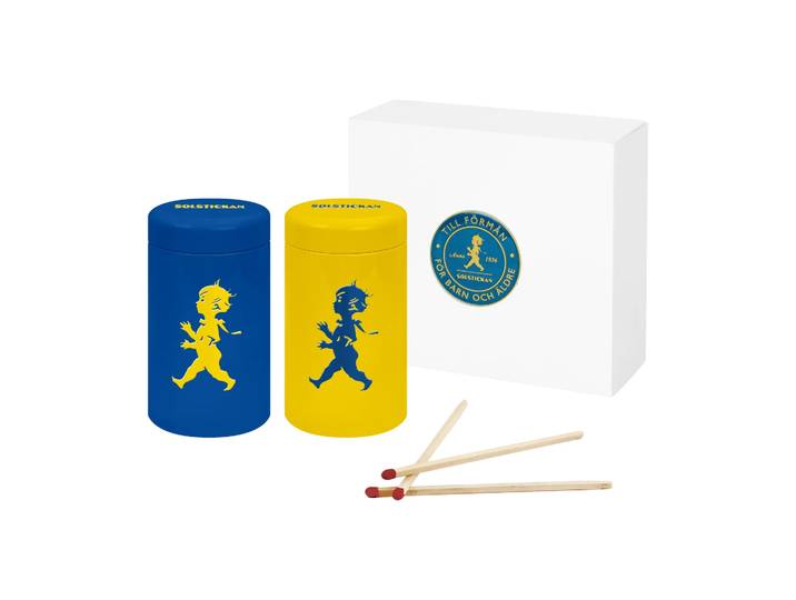 Solstickan Design Solstickan tube d’allumettes coffret cadeau, lot de 2 Jaune, bleu