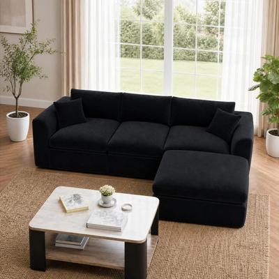 Loedds Black 106.7-Inch Chenille Modular Sectional Sofa with Ottoman & No Assembly