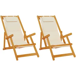 vidaXL Strandstühle 2 Stk. Klappbar Creme Akazienholz & Textilene
