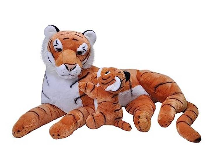 Wild Republic Mom and Baby Jumbo Tiger, Großes Kuscheltier, 76 cm, Geschenkidee für Kinder, Kuscheltier mit Baby, Riesen-Stofftier aus recycelten Wasserflaschen