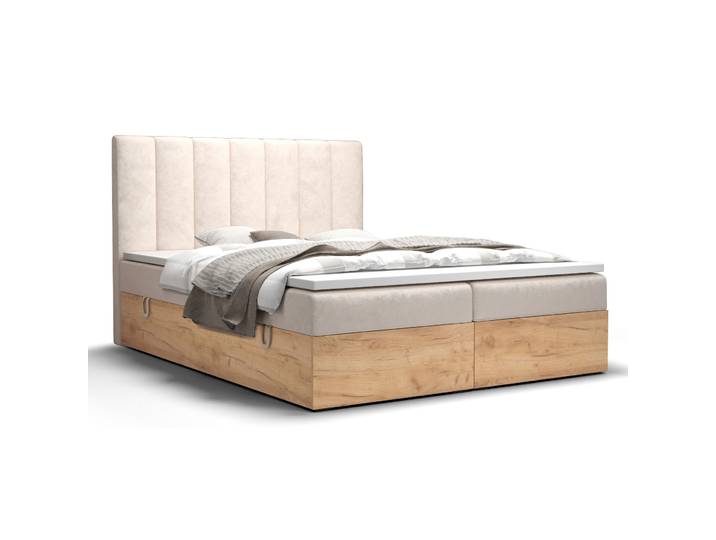 Doppelbett, Beige & Eiche Golden Craft, 180x200 cm, Holzwerkstoff, Modern