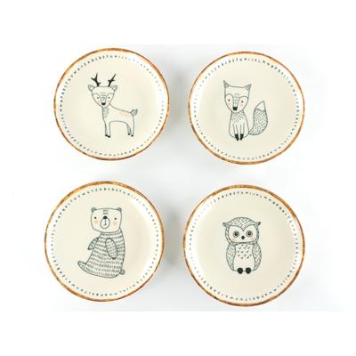 Teller-Set CREATABLE "Freunde des Waldes, Teller 21 cm, 4-tlg.", beige (bunt), 4, Steinzeug, Geschirr-Sets, Teller Set, Tierabbildungen, Nordische Ästhetik