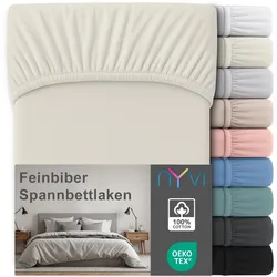 NYVI Feinbiber Spannbettlaken Deluxe für Matratzen bis 25 cm Steghöhe - Extra Warm & Weich, 100% Baumwolle, Bügelfrei, Vorgekrumpft Farbe:Creme;Größe:200x200 cm