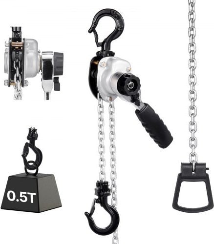 Vevor Mini Hefboomtakel, Handkettingtakel met 6 m Hefvermogen, 1/2T Capaciteit, Zilver Kleur
