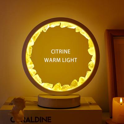 Newmooncrystals LED Crystal Lamp Room, Natural Gemstone Decoration, Amethyst Healing Stone, Home Decoration Round Lamp Electric Fan citrine Warm