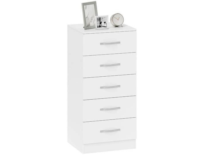 ComfortXL Kommode De-10868 5 Schubladen Schubladenschrank für Kleidung Weiß, 35x85x40 cm, Kleinmöbel, Kommoden, Kommoden