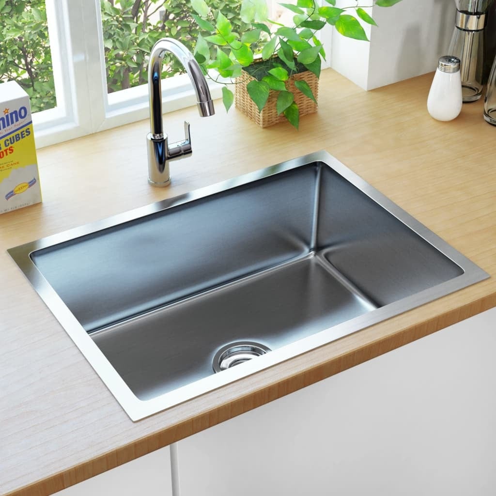 The Living Store Handgemaakte roestvrijstalen spoelbak voor de keuken