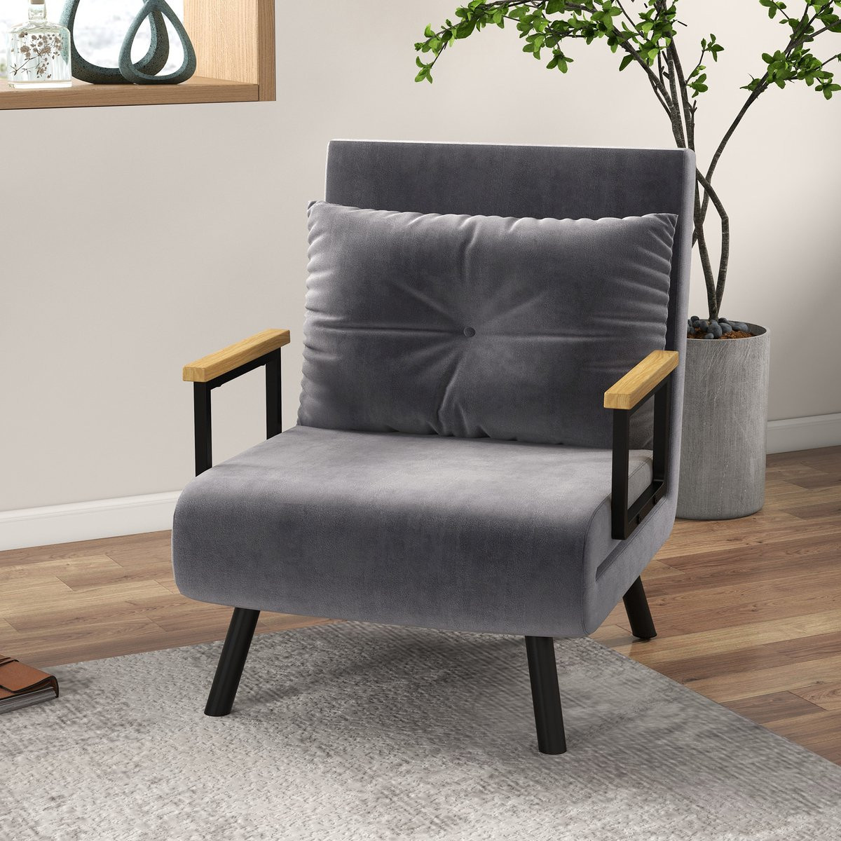MODFU Slaapfauteuil met bedfunctie en verstelbare rugleuning - Donkergrijs