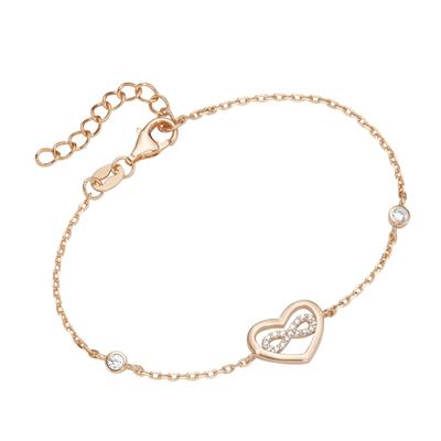 Armband SMART JEWEL "Herz mit Infinity - Zeichen, Zirkonia Steine, Silber 925", rosa (rosé vergoldet), Armbänder, Damen, 19cm, Silber 925 (Sterlingsilber), Armband