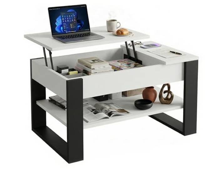 CraftPAK Couchtisch höhenverstellbar mit Stauraum Wohnzimmertisch mit Hubplatte und Ablage Multifunktional & stabil