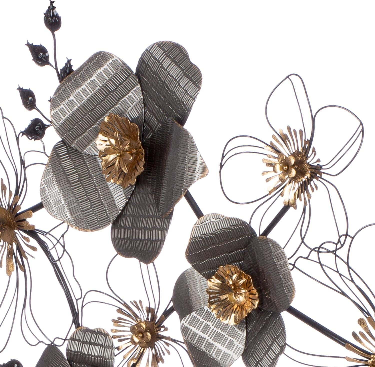 Wanddekoobjekt CASABLANCA BY GILDE "Wandrelief, "Blossom", Metall, schwarz, anthrazitfarben, goldfarben", anthrazitfarben, goldfarben, schwarz, B:134,6cm H:71,1cm T:8,9cm, Metall, Wanddekoobjekte, Wanddekoobjekt, Wandrelief Blossom Blüten Blumen Wanddeko 