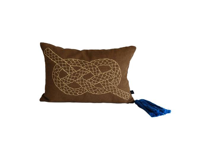 Fine Little Day Coussin de décoration Knop Marron-or-bleu, 27x40 cm