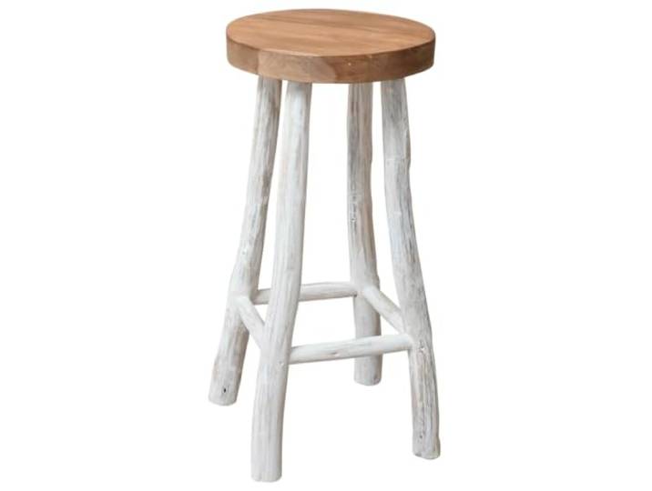 Kaorsrow Barhocker Teakholz Massiv, 37x37x76 cm Tresenhocker Braun Weiß Handgefertigter Tresenstuhl für Küche und Esszimmer mit geschwungenen Beinen und naturgeprägter runder Sitzfläche.